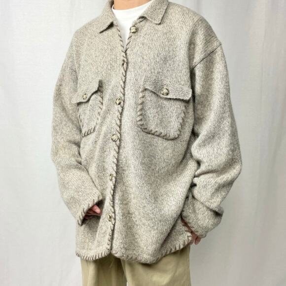 VTG 90s Eddie Bauer Jacket Womens Large Brown Wool Blend Chunky Knit Button Up - Picture 1 of 10
